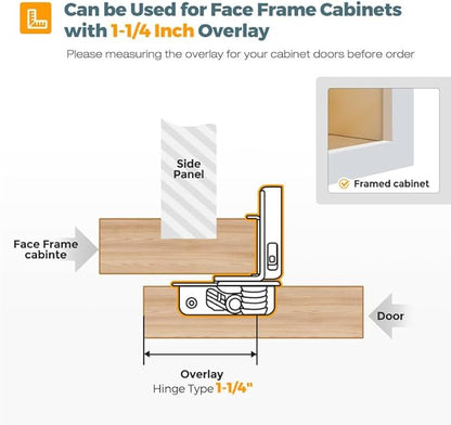 HOME EDIT 20 Pack 10 Pairs 1-1/4 inch Overlay Soft Close Cabinet Hinges for Kitchen, Stainless Steel Three-Way Adjustable, Concealed Self-Closing Door Hinges