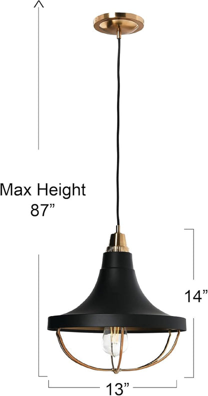 Presley - Caged Trumpet Metal Ceiling Light, Brushed Brass and Matte Black