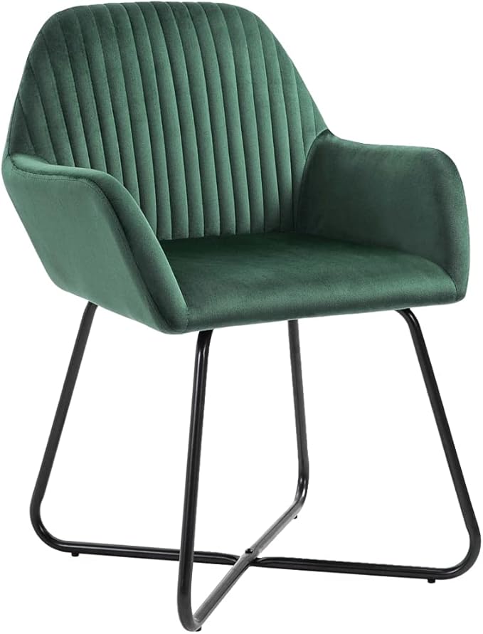 Green Velvet Dining Chairs Set of 2, Modern Accent Chairs with Soft Tufted Cushion, Powder-Coated Steel Frame for Indoor Kitchen Dining Room Living Room Furniture