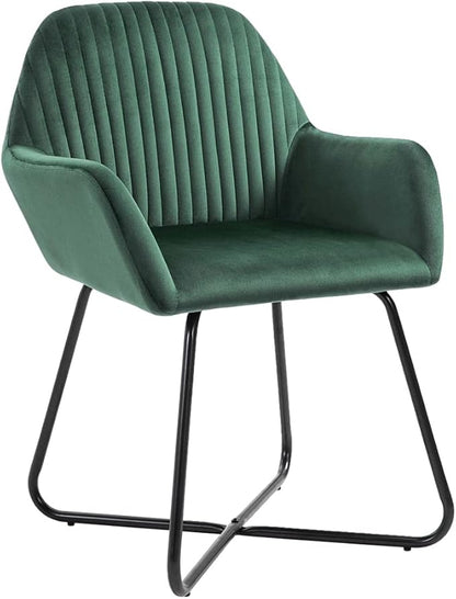 Green Velvet Dining Chairs Set of 2, Modern Accent Chairs with Soft Tufted Cushion, Powder-Coated Steel Frame for Indoor Kitchen Dining Room Living Room Furniture