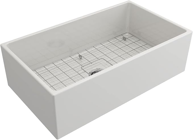 BOCCHI Contempo Apron Front Fireclay 33 in. Single Bowl Kitchen Sink in White with Chrome Faucet