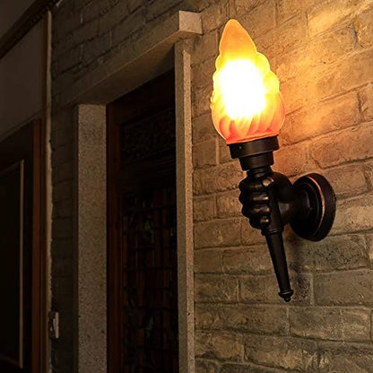 Retro Outdoor Waterproof Wall Lights Fixture Holding Torch Wall Lamp Right Torchbearer Hand Light Glass Lampshade E27 LED Bulb 7W Industrial Style,Bronze,3000K(1Pcs)