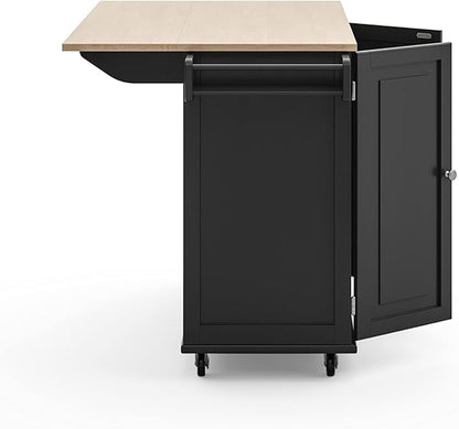 Homestyles Dolly Madison Black Mobile Kitchen Island Cart with Wood Drop Leaf Breakfast Bar