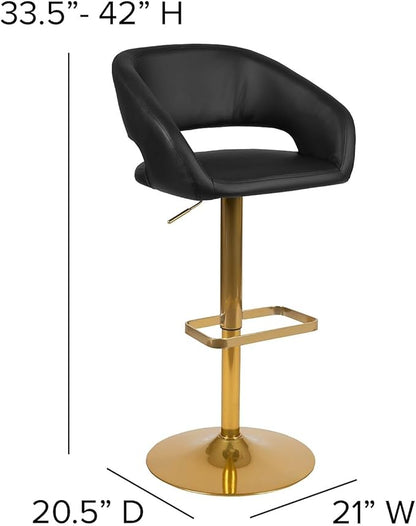 Flash Furniture Erik Comfortable & Stylish Contemporary Barstool with Rounded Mid-Back and Foot Rest, Adjustable Height - Black Vinyl with Gold Base, Set of 2