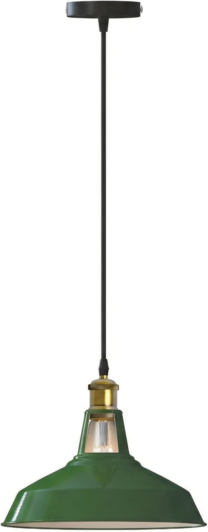 Green Industrial Farmhouse Pendant Light 1m Adjustable Cord, Vintage Barn Metal Hanging Lamp Fixture, Rustic Retro Ceiling Lighting for Kitchen Island Dining Room Bedroom E26 (Green)
