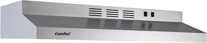COMFEE' CVU30W2AST Range Hood 30 Inch Ducted Ductless Vent Hood Durable Stainless Steel Kitchen Hood for Under Cabinet with 2 Reusable Filter, 200 CFM, 2 Speed Exhaust Fan Silver