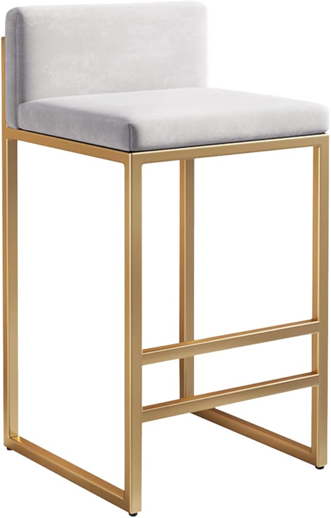 Velvet Stools with Low Back Mid-Century Upholstered Armless Chairs for Kitchen Island Home Pub Grey + Gold Sitting Height 65cm (White + Gold 29.5in)