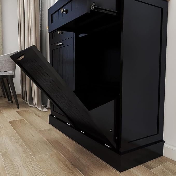 Ball & Cast Double Tilt Out Trash Cabinet with 2 Drawers Multifunctional 10 Gallons Hidden Garbage Can for Kitchen, Bathroom, Laundry and Living Room,Standing Laundry Sorter,Black