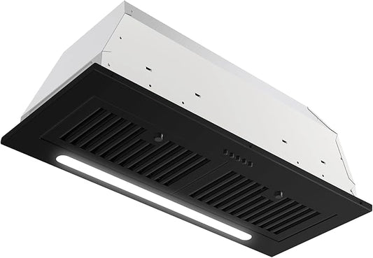 JOEAONZ Range Hood Insert 30 inch, 600 CFM Built-in Kitchen Exhaust Fan Matte Black Stainless Steel, Long Led Light Push Button Vent Hood with Baffle Filter, Kitchen Hood Ducted/Ductless Convertible