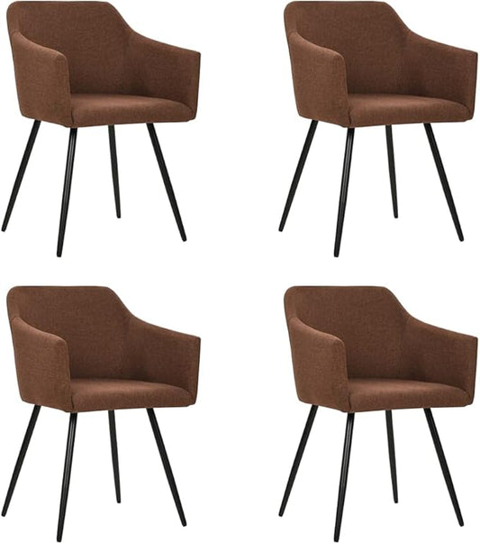 4-Piece Brown Fabric Dining Chairs Set with Armrests Modern Farmhouse Kitchen Chairs for Dining Room Comfortable Metal Frame Furniture