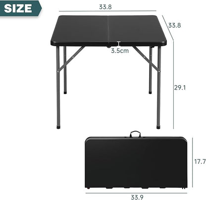 FDW 34" Square Outdoor Dining Table, Foldable Portable Plastic Folding Card Table with Built in Carrying Handle and Height Adjustable for Party and Wedding Use, Black