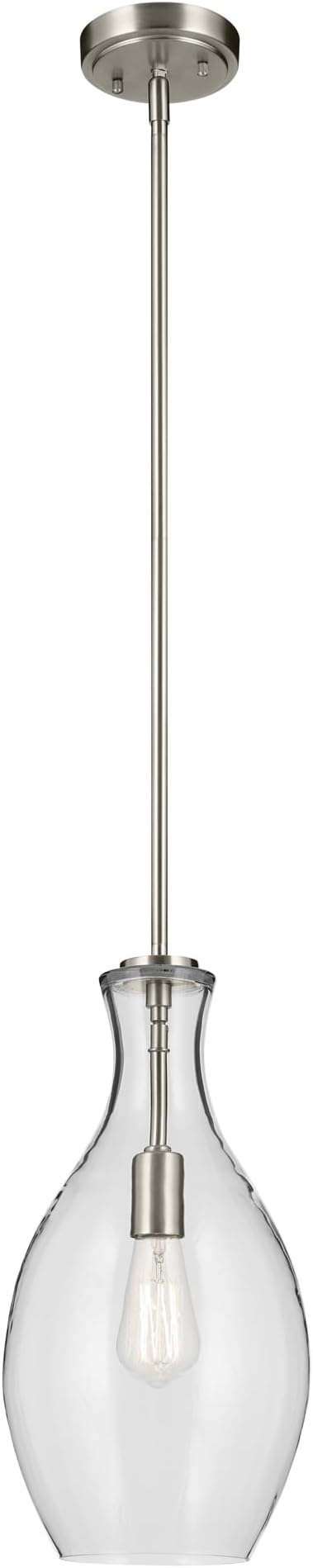 Everly 17.75" 1-Light Bell Pendant with Clear Seeded Glass in Brushed Nickel, for a Kitchen Island, Dining Nook, or Home Bar, (17.75" x 8.75") 42047NICS
