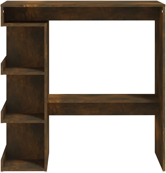 Smoked Oak Bar Table with Storage Rack, 40 Inch Height Dining Table for Kitchen, Living Room, and Breakfast Nook
