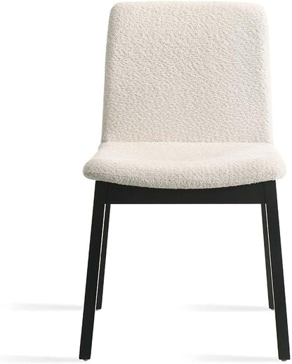 Modern Dining Chairs Set, White Boucle Upholstered Seat, Black Rubberwood Frame and Legs, Assembly Required, Elegant Dining Chairs for Dining Room or Kitchen (White, Set of 4)
