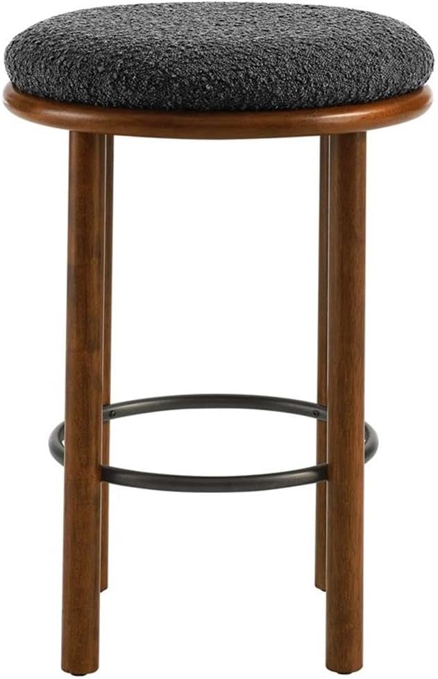 Modway Fable 26 Inch Backless Counter Stools Set of 2 in Walnut Charcoal - Kitchen Stools Counter Height - 2Pcs Upholstered Padded Boucle Seat for Kitchen Counter or Island with Wood Legs and Footrest