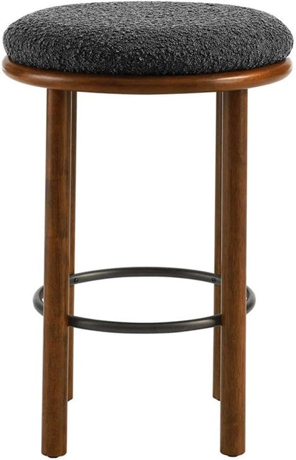 Modway Fable 26 Inch Backless Counter Stools Set of 2 in Walnut Charcoal - Kitchen Stools Counter Height - 2Pcs Upholstered Padded Boucle Seat for Kitchen Counter or Island with Wood Legs and Footrest