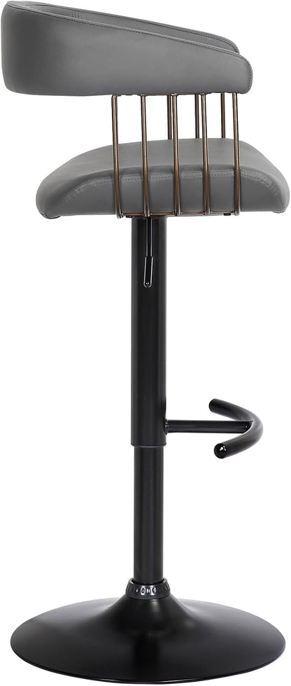 Armen Living Calista Adjustable Height Mid Century Modern Swivel Bar Stool for Kitchen Island Counter in Gray Faux Leather with Golden Bronze and Black Metal