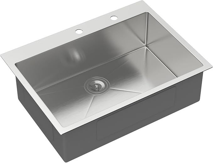30 Inch Drop in Kitchen Sink 30x22 Drop in Kitchen Sink 16 Gague Topmount Stainless Steel Single Bowl Handmade Sinks Large Deep Basin 30"x22"x9"