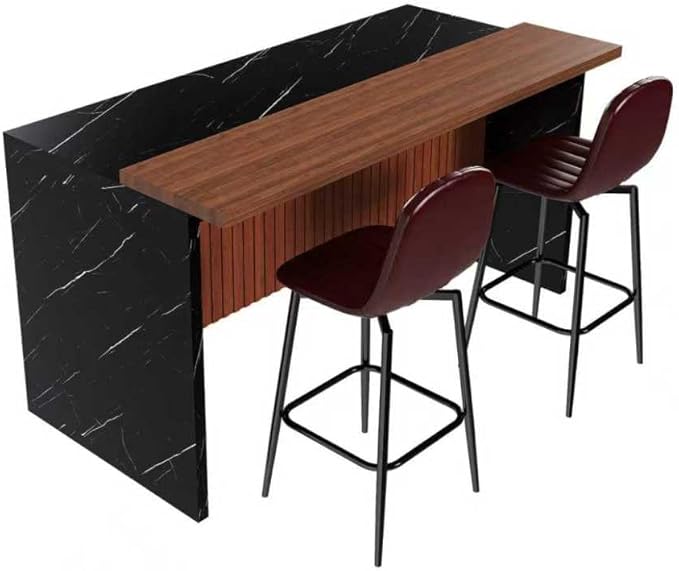 63-inch Modern Kitchen Island with 2 Bar Stools, Black Marble Look Surface, Integrated LED Lighting & Grille Design for Dining and Open Concept Spaces