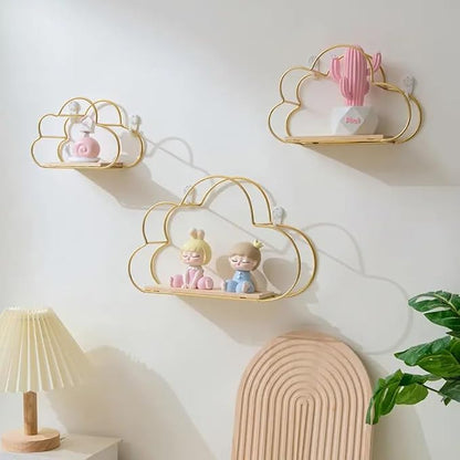 Floating Cloud Shelves for Wall 3 Pack, Mini Cute Floating Shelves with LED Lights for Kids Room Decor, Hanging Display Wall Shelf for Bedroom Kitchen Living Room Decor