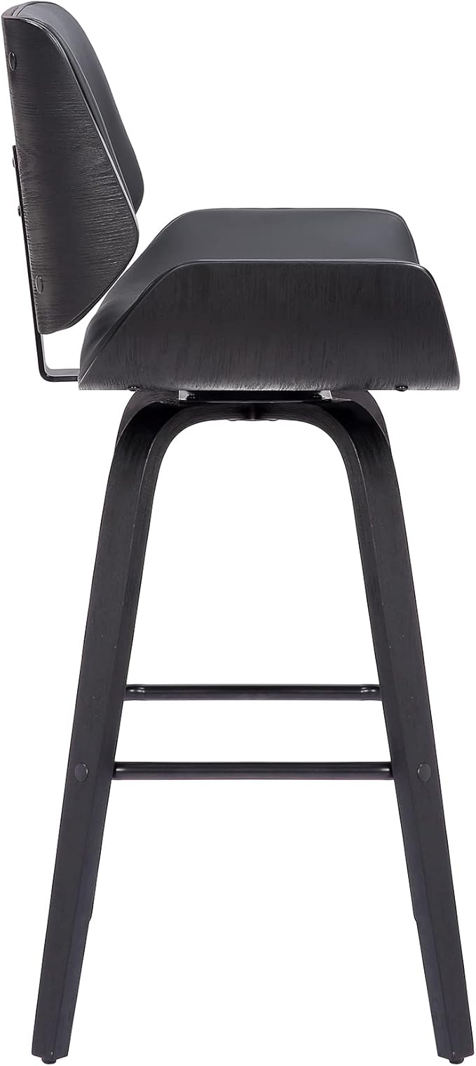 Armen Living Tyler 30" Bar Height Swivel Gray Faux Leather and Black Wood Bar Stool - Set of 3