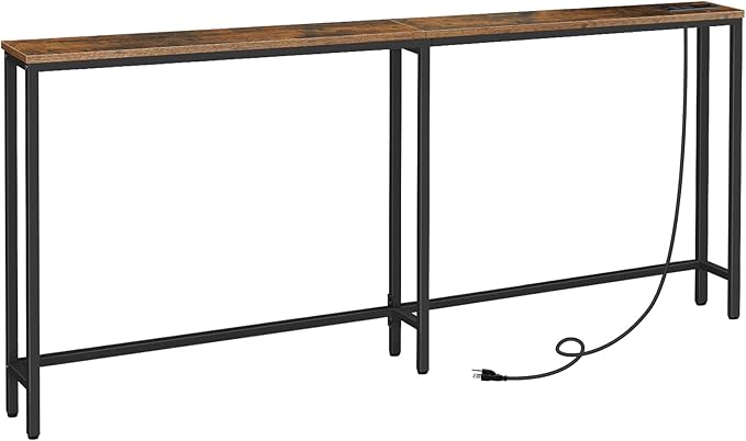 HOOBRO 70.9" Narrow Console Table with Charging Station, 5.9" Slim Sofa Table Behind Couch, 2 AC Outlets & USB-C Ports, Long Entryway Tables, for Hallway, Livingroom, Rustic Brown BF185UXG01G1