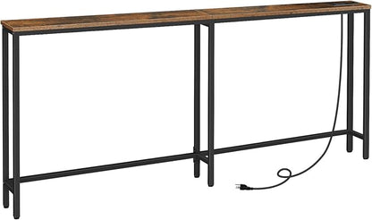 HOOBRO 70.9" Narrow Console Table with Charging Station, 5.9" Slim Sofa Table Behind Couch, 2 AC Outlets & USB-C Ports, Long Entryway Tables, for Hallway, Livingroom, Rustic Brown BF185UXG01G1