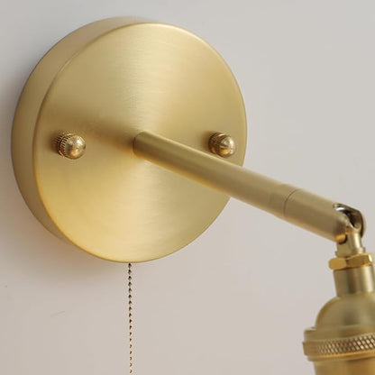 Vintage Wall Light Fixtures Ceramic Wall Lamp with White Globe Shade Gold Brass Wall Sconces Pull Chain Switch Wall Light for Bedroom Living Room Study Aisle