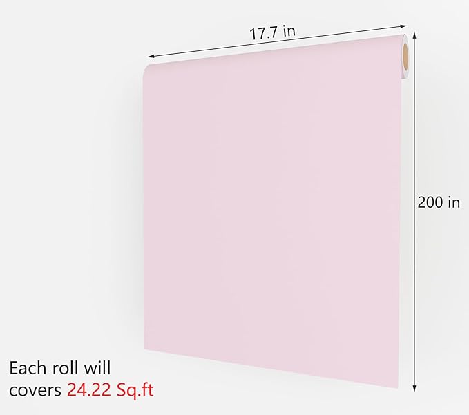 Decotalk Pink Peel and Stick Wallpaper - Pink Wall Paper Removable Pinkish Contact Paper for Cabinets and Drawers 17.7"x200" Pinkish Wallpaper for Bedroom Girls Solid Color Vinyl Wrap, Renter Friendly