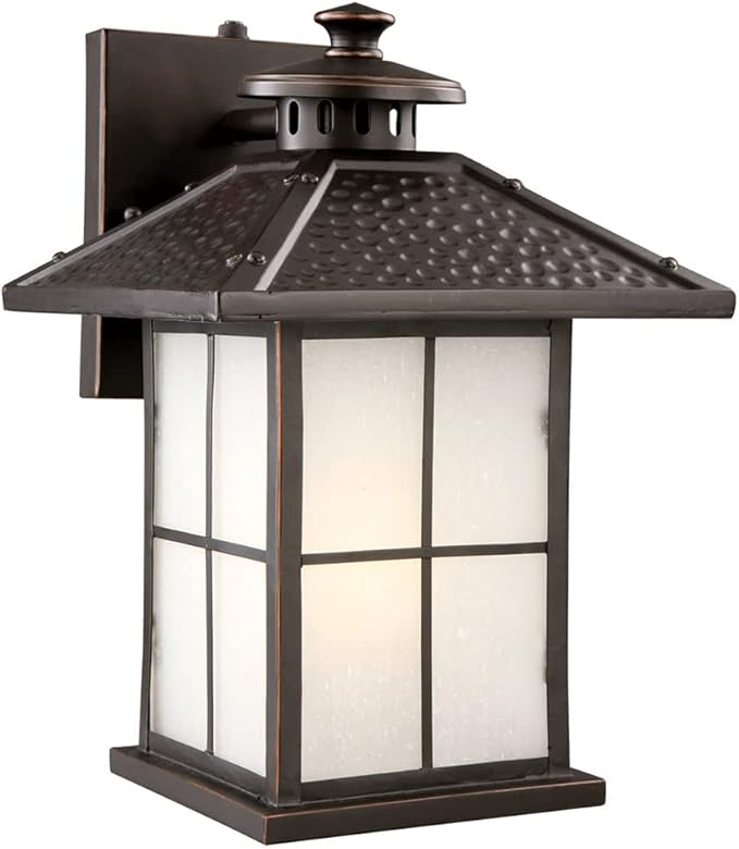 Design House 516781 Gladstone Traditional LED 1-Light Outdoor Wall Mount Dimmable Frosted Seedy Glass and Dusk to Dawn Photocell Sensor for Porch Entryway Patio Garage, Oil Rubbed Bronze
