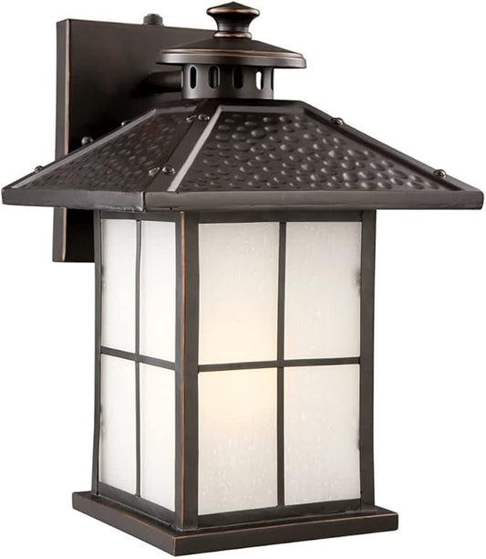 Design House 516781 Gladstone Traditional LED 1-Light Outdoor Wall Mount Dimmable Frosted Seedy Glass and Dusk to Dawn Photocell Sensor for Porch Entryway Patio Garage, Oil Rubbed Bronze