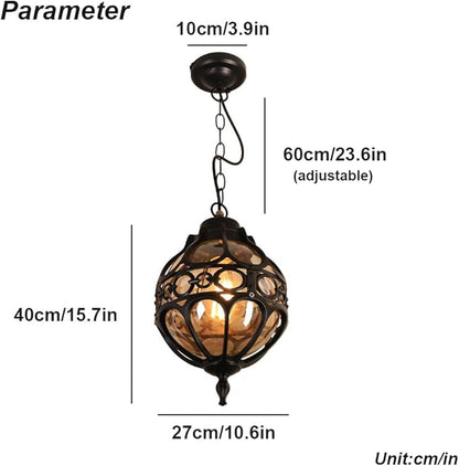 Retro Outdoor Pendant Light Industrial Vintage Outside Waterproof Ceiling Hanging Light Globe Glass Lampshade Aluminum Chandelier for Porch Garden Patio Farmhouse (Black, 27cm)