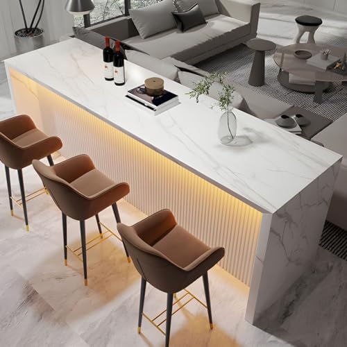 Stone Top Counter Height Pub Table with Wooden Base - Perfect for Kitchen Island, Living Room, Narrow Dining, Bar Height Furniture, Modern Design, Stylish & Durable