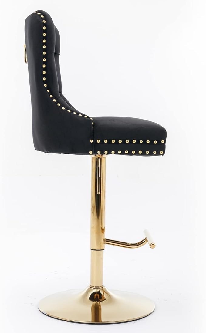Furniture,Thick Golden Swivel Velvet Bar stools Adjusatble Seat Height from 27 35 Inch, Modern Upholstered Bar Stools with Backs Comfortable Tufted for Home Pub and Kitchen Island (Black,Set of 2)