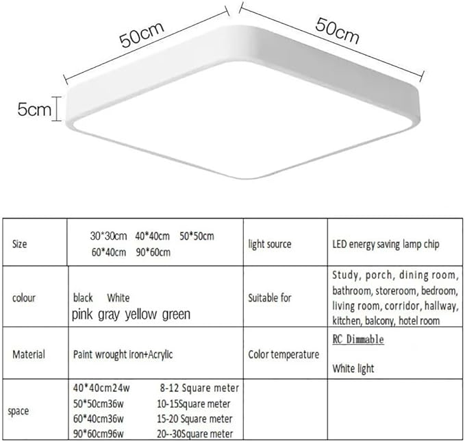 LED Ceiling Light Fixture,24 Inch Modern Square Recessed Ceiling Lights,Dimmable Light 64W Ceiling Lamp White 3000K-6000K Close to Ceiling Lighting Flush Mount Living Room Bedroom
