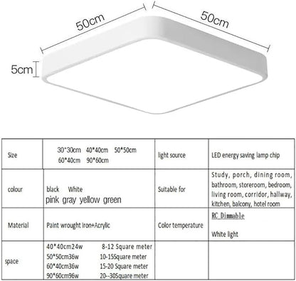 LED Ceiling Light Fixture,24 Inch Modern Square Recessed Ceiling Lights,Dimmable Light 64W Ceiling Lamp White 3000K-6000K Close to Ceiling Lighting Flush Mount Living Room Bedroom