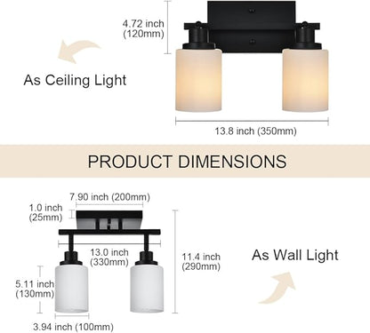 TODOLUZ Wall Sconce Track Lighting Kit, 2-Lights Wall Mounted Light Fixtures in Black Finish, Ceiling Spotlight with Opal White Glass for Bedroom Cloakroom