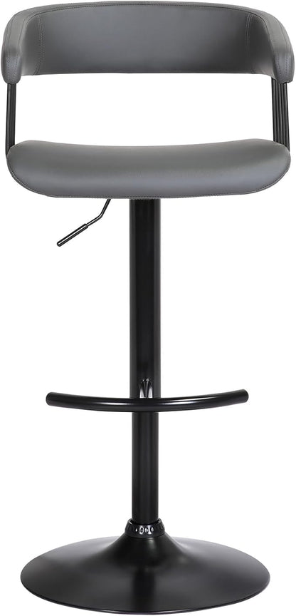 Armen Living Calista Adjustable Height Mid Century Modern Swivel Bar Stool for Kitchen Island Counter in Gray Faux Leather with Black Metal