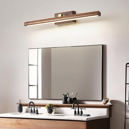 Wood Walnut Vanity Light Fixtures - LED Bath Sconces for Bathroom Over Mirror, Adjustable Brass Fittings, 4000K Natural White Light(Walnut Color,90cm)