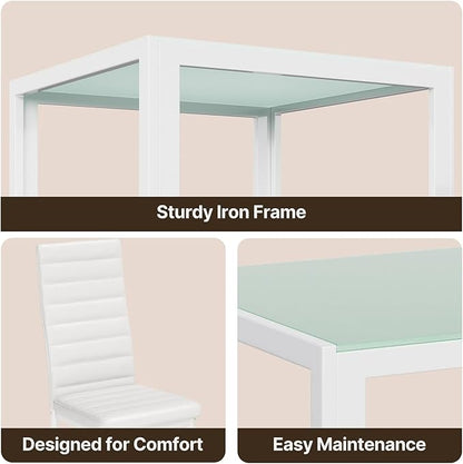 Gizoon 3 Piece Glass Dining Table Set, Kitchen and Chairs for 2, PU Leather Modern Room Sets for Home, Kitchen, Living Room