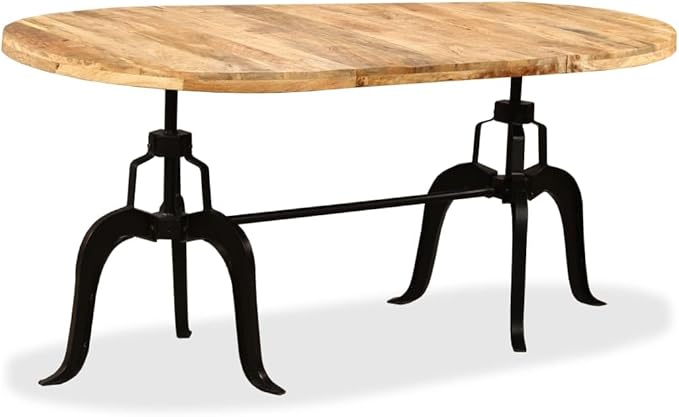 Dining Table Solid Mango Wood Oval Brown Lacquered 35.4 x 70.9 x 30.3 in Seating 6 Kitchen & Dining Room Industrial Modern Design Extendable Long Surface for Living Spaces