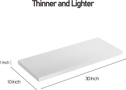 Wall Shelf Set of 1, White Floating Shelves 30 in W x 10 in D x 1 in H, Wooden Floating Wall Shelf with Invisible Brackets for Living Room/Bedroom/Bathroom/Kitchen Storage and Decor