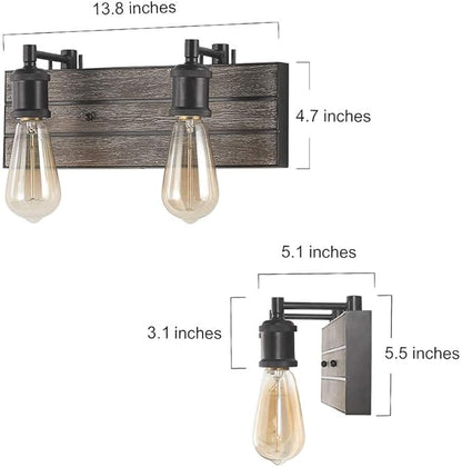 LOG BARN Vanity Lights, Wall Sconce in Rustic Wood and Oil Rubbed Metal Finish, Bathroom Fixture with Adjustable Sockets Over Mirrors