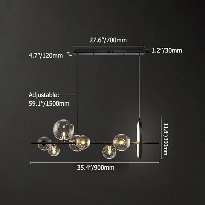 Linear Kitchen Island Lighting, Dining Room Light Fixture Over Table, Large Industrial Black Pendant Lights Ceiling Hanging for Kitchen Living Room (Black, 7-Light)