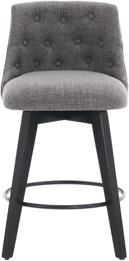 Swivel Counter Chairs, Modern Linen Fabric with Button-Tufted Backrest, Stylish Bar Stools, Set of 2 for Bar, Kitchen Island, Dining Room, White (Dark Gray + Linen + Foam)