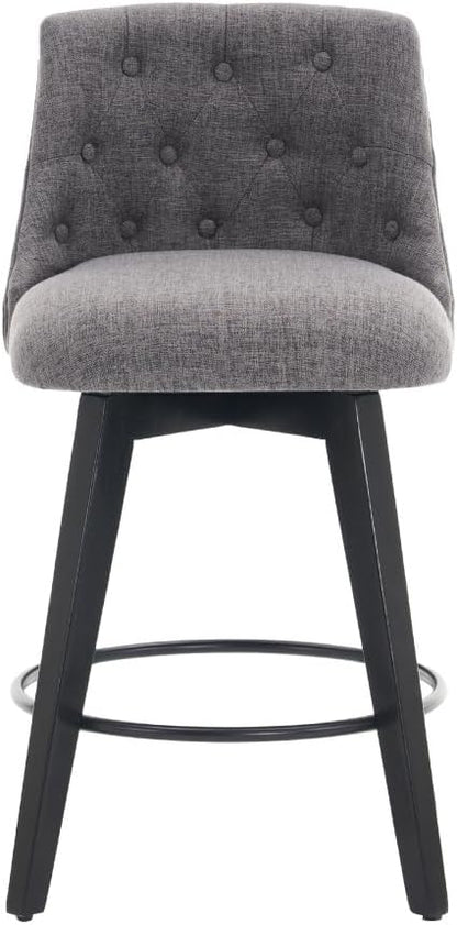Swivel Counter Chairs, Modern Linen Fabric with Button-Tufted Backrest, Stylish Bar Stools, Set of 2 for Bar, Kitchen Island, Dining Room, White (Dark Gray + Linen + Foam)