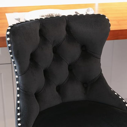 17.7 inch Base, Modern Upholstered Bar Stools with Backs Comfortable Tufted for Home Pub and Kitchen Island,Gray,Set of 2 (Black + Velvet + Foam-3)