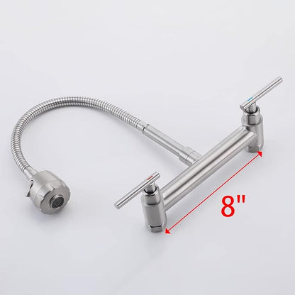 Wall Mount Faucet with Sprayer 8 Inch Center, Kitchen Sink Faucet with Dual Handle, Stainless Steel Constructed Sink Mixer Tap, Laundry Utility Faucets
