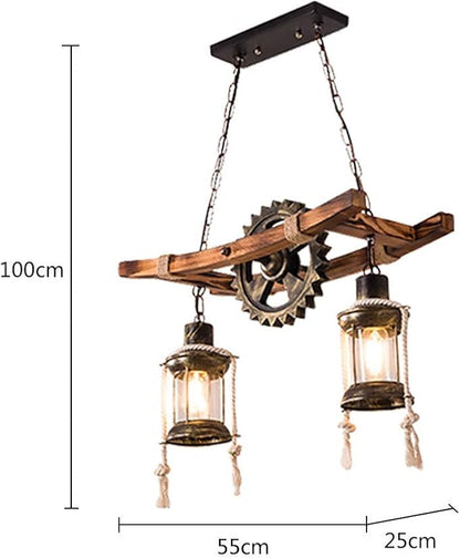 Eapmic 2-Head Retro Industrial Chandelier Gear Shape Farmhouse Pendant Light,Unique Creative Personality Vintage Ceiling Island Light (Style 1)