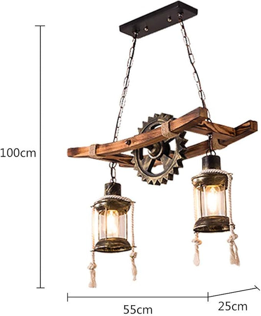Eapmic 2-Head Retro Industrial Chandelier Gear Shape Farmhouse Pendant Light,Unique Creative Personality Vintage Ceiling Island Light (Style 1)